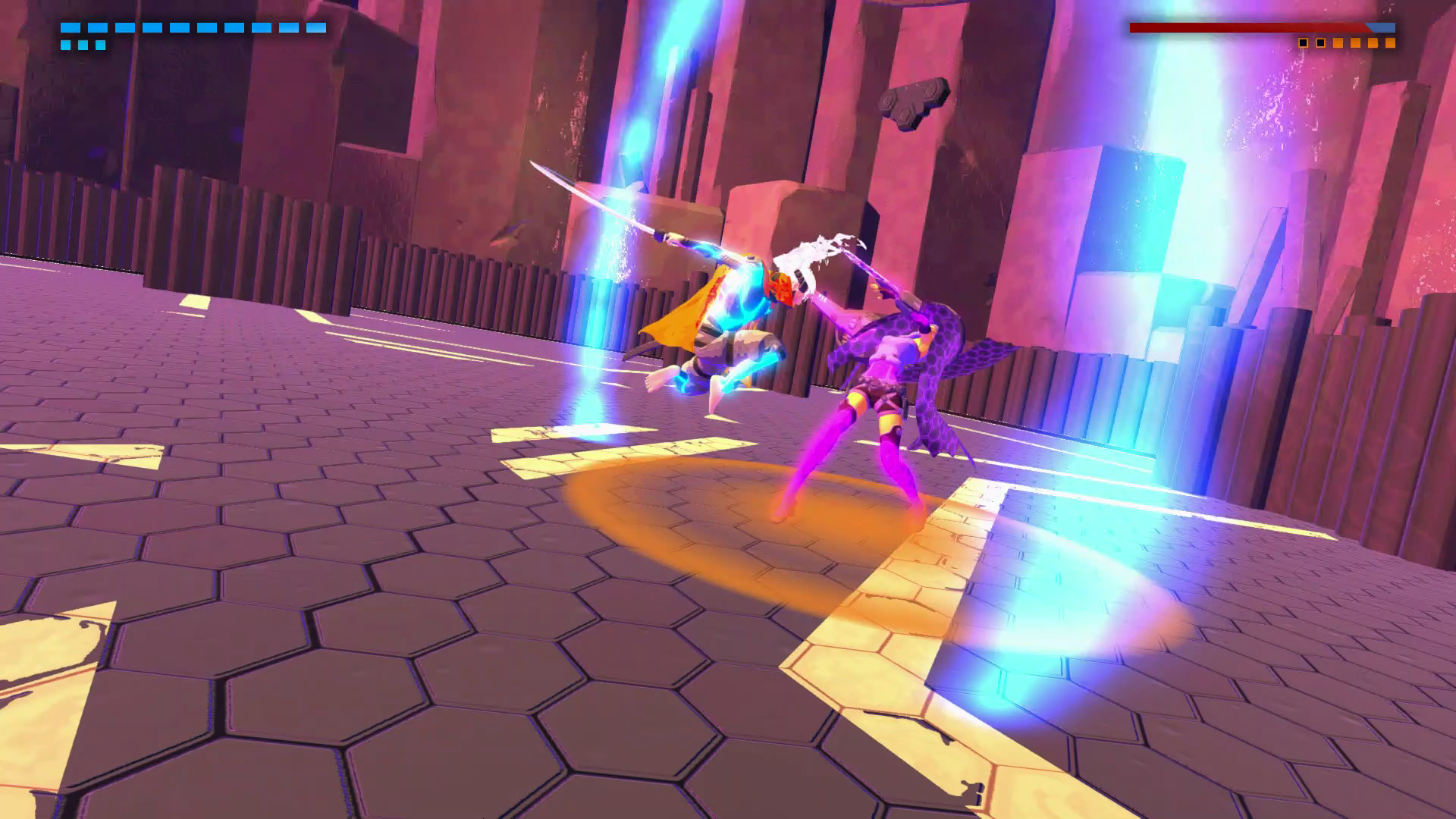 Furi top-down arena boss-rush combat gameplay screenshot