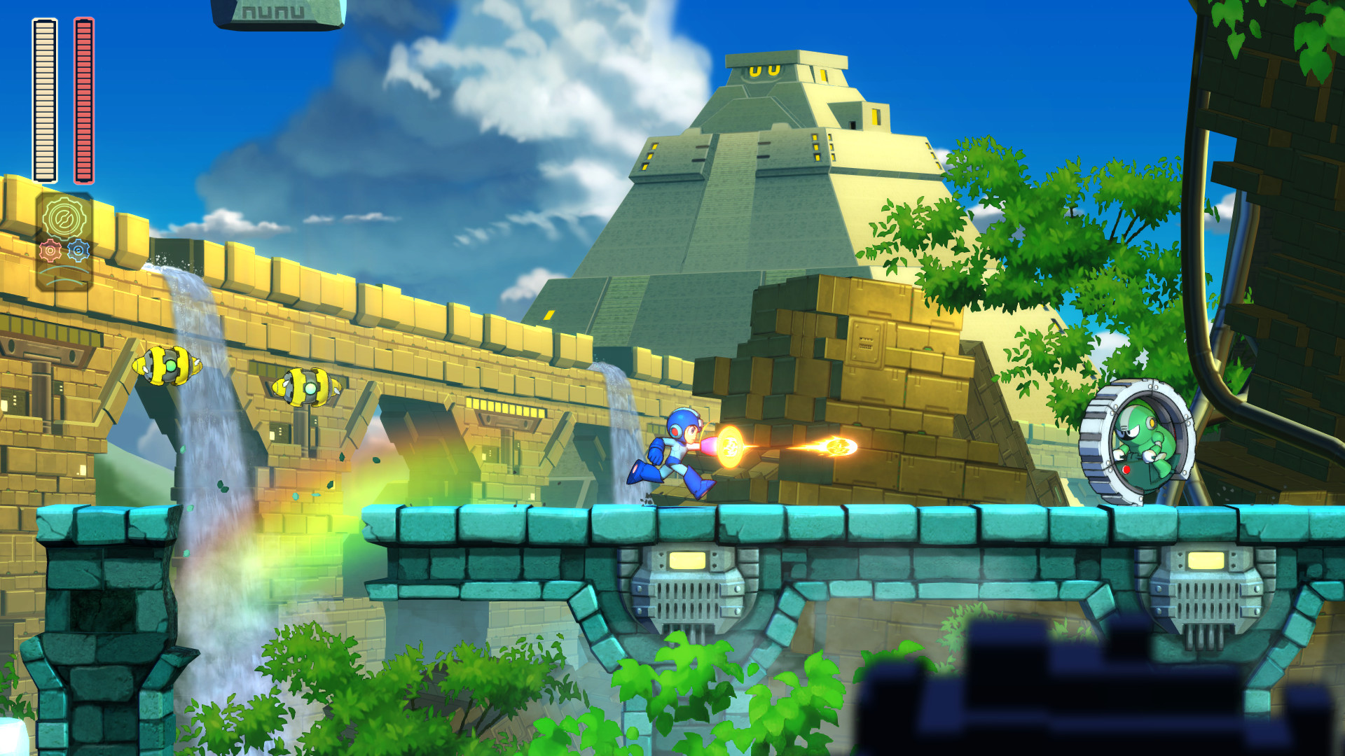 Mega Man 11 run-and-gun side-scrolling gameplay screenshot