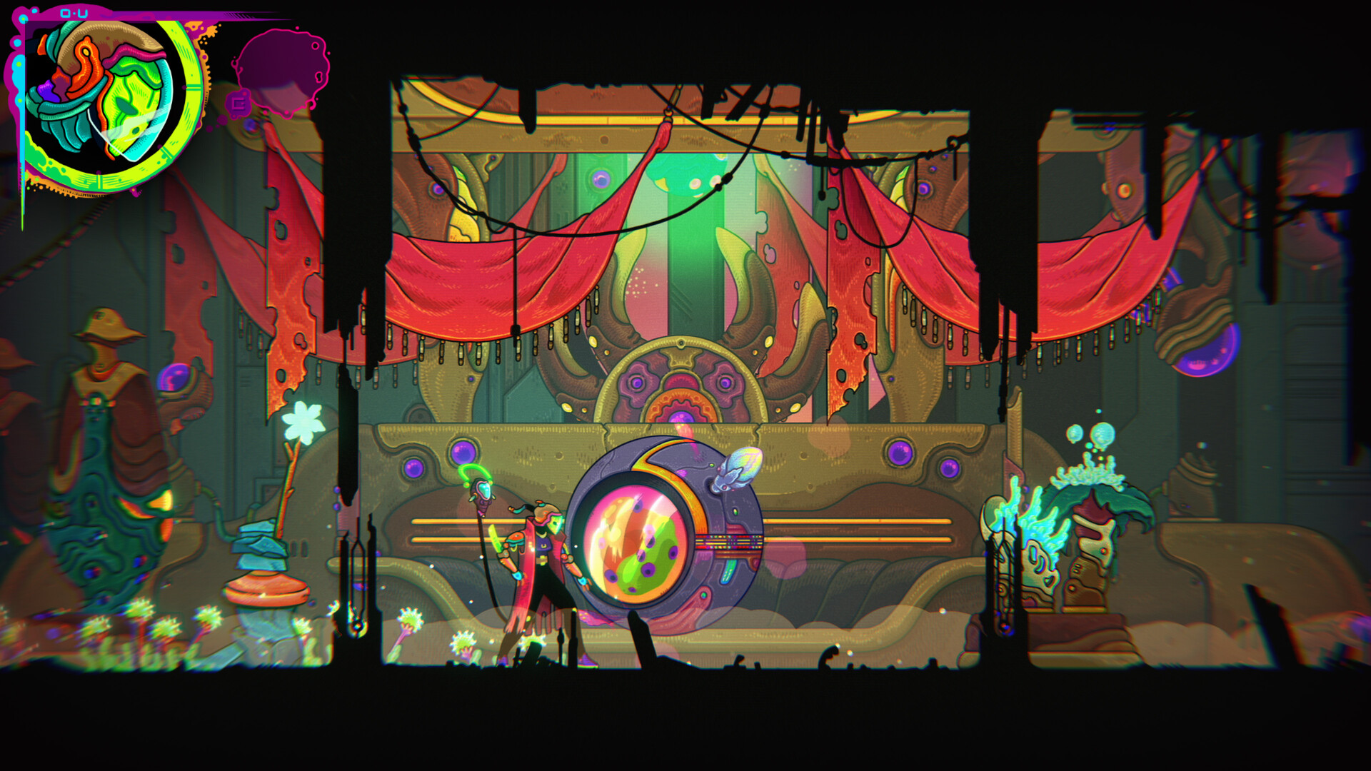 Ultros psychedelic hand-drawn metroidvania gameplay screenshot