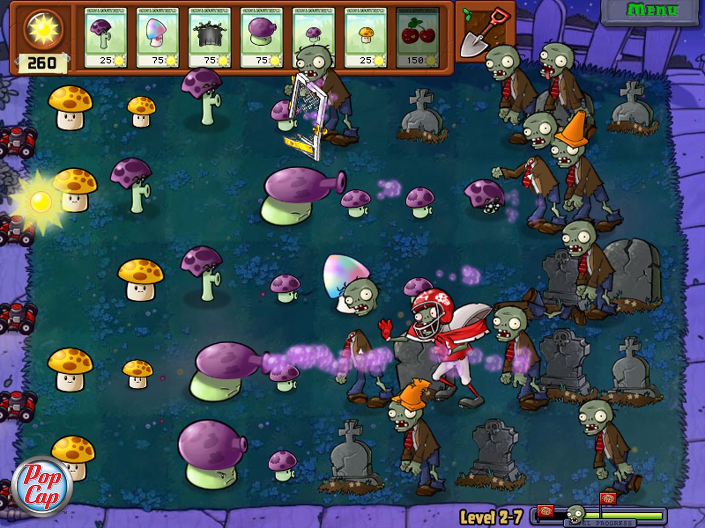 Plants vs Zombies lane defense gameplay with plants and advancing zombies