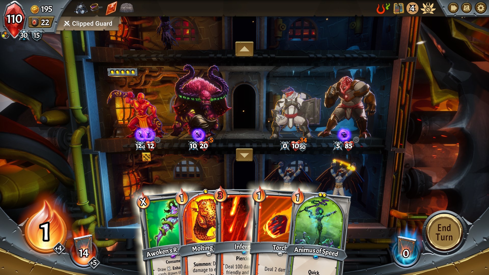 Monster Train multi-floor combat gameplay screenshot