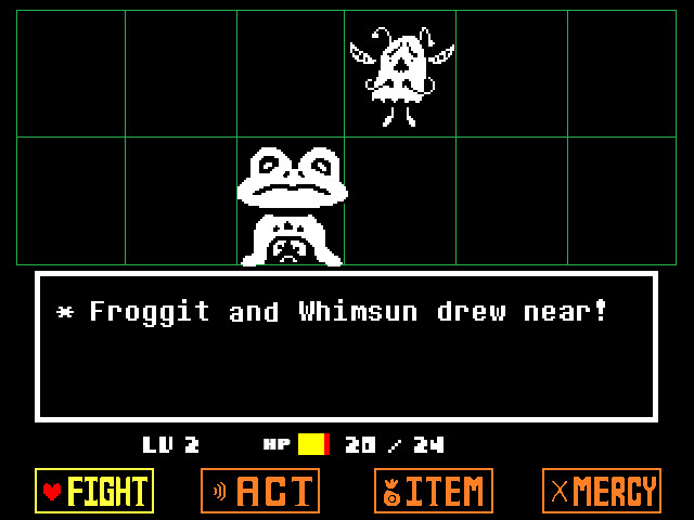 Undertale menu-driven combat with fight, act, item and mercy options